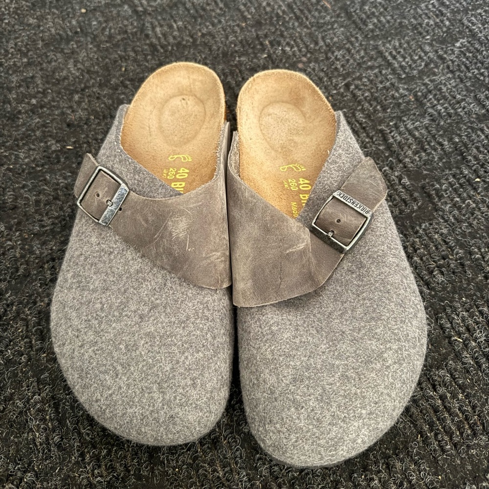 Birkenstock Gray Wool-Leather Clogs
